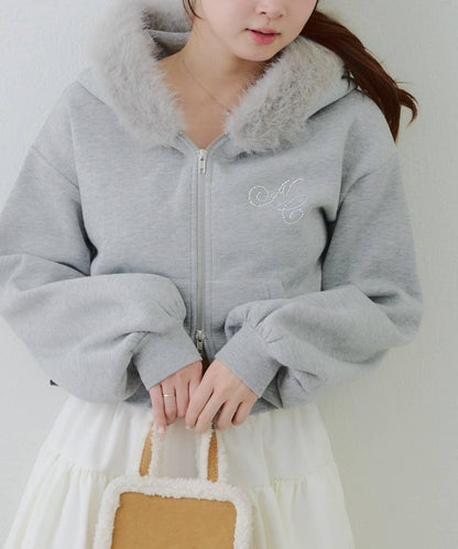 【SETUP對應單品】亮片Logo加絨毛絨連帽衛衣