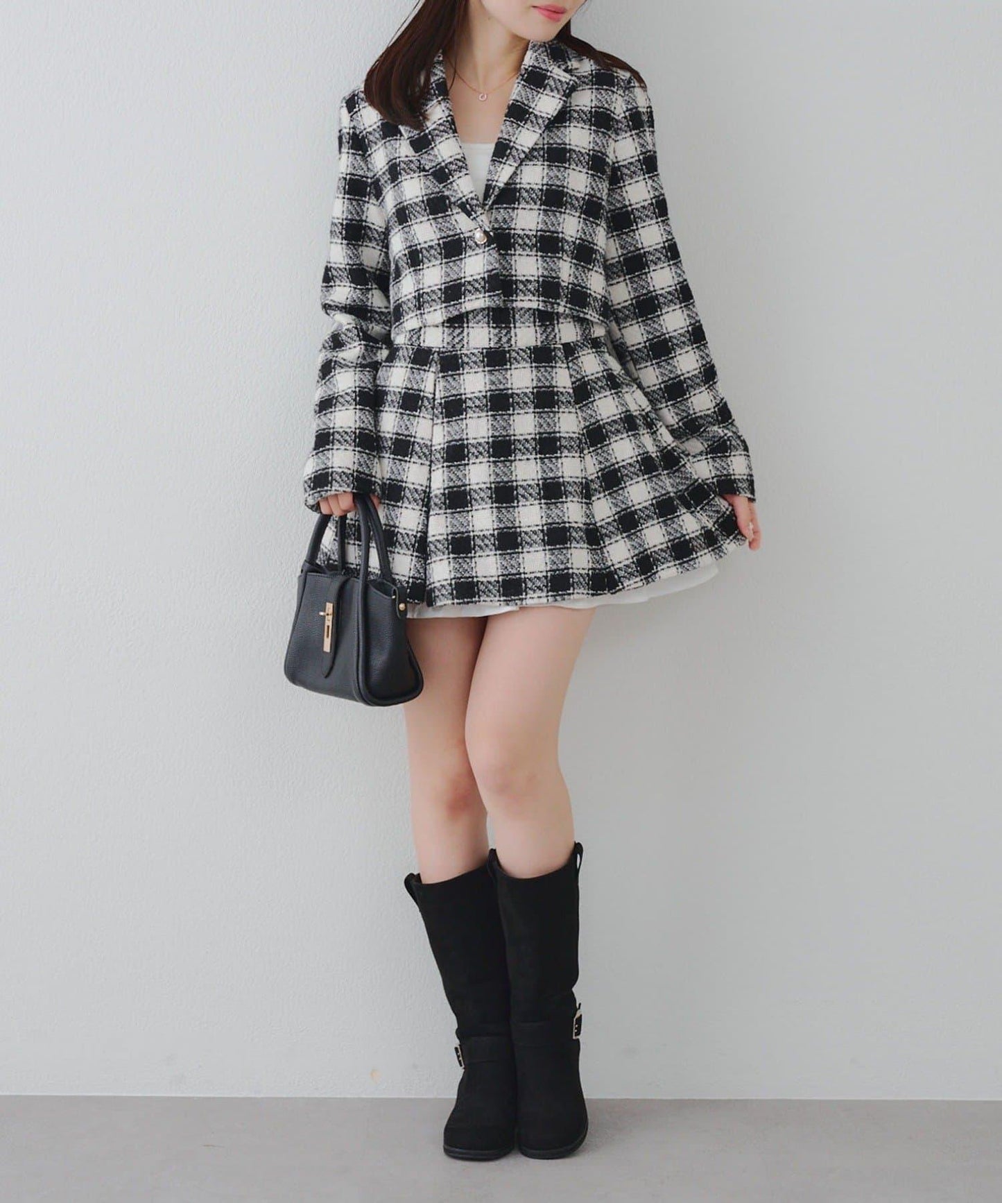 【套裝可搭配】粗花呢下襬微露迷你裙