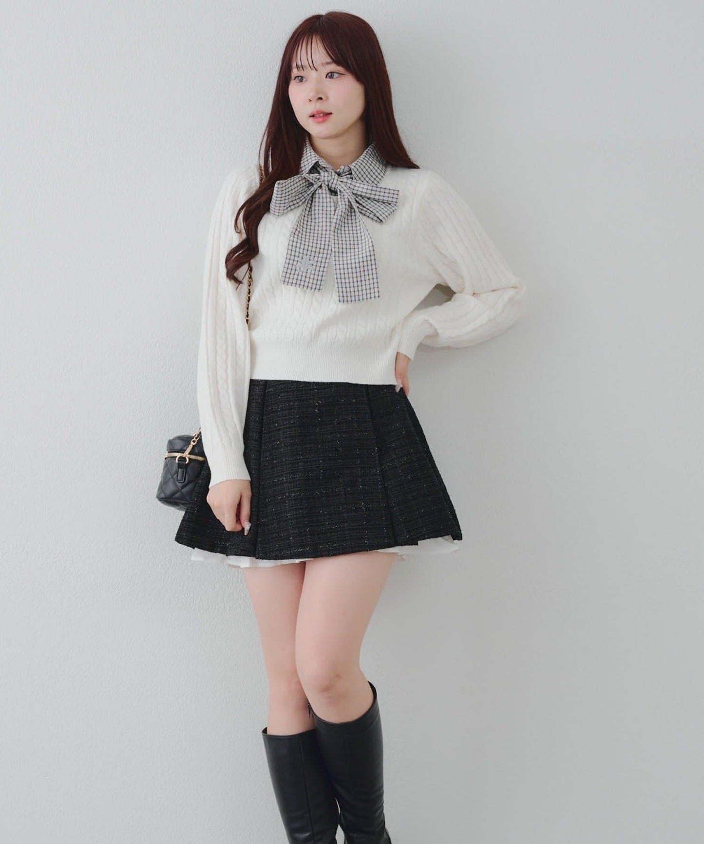 【套裝可搭配】粗花呢下襬微露迷你裙