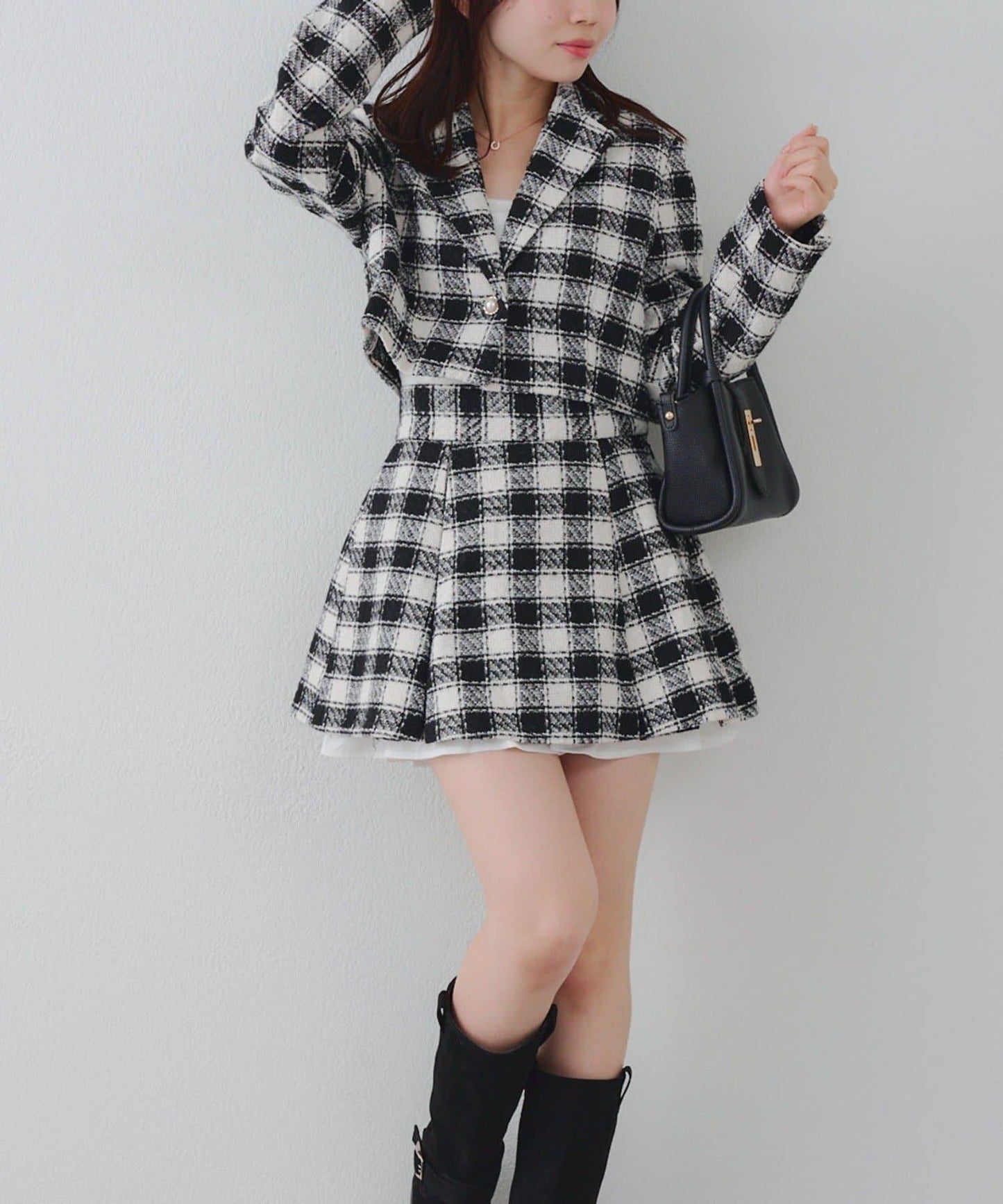 【套裝可搭配】粗花呢下襬微露迷你裙