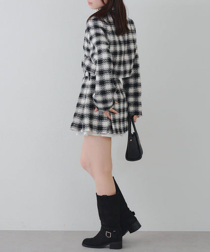 【套裝可搭配】粗花呢下襬微露迷你裙