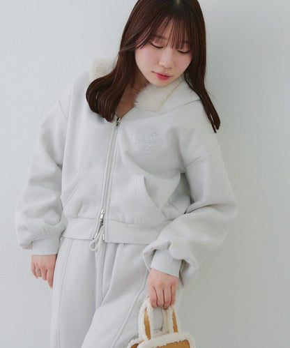 【SETUP對應單品】亮片Logo加絨毛絨連帽衛衣