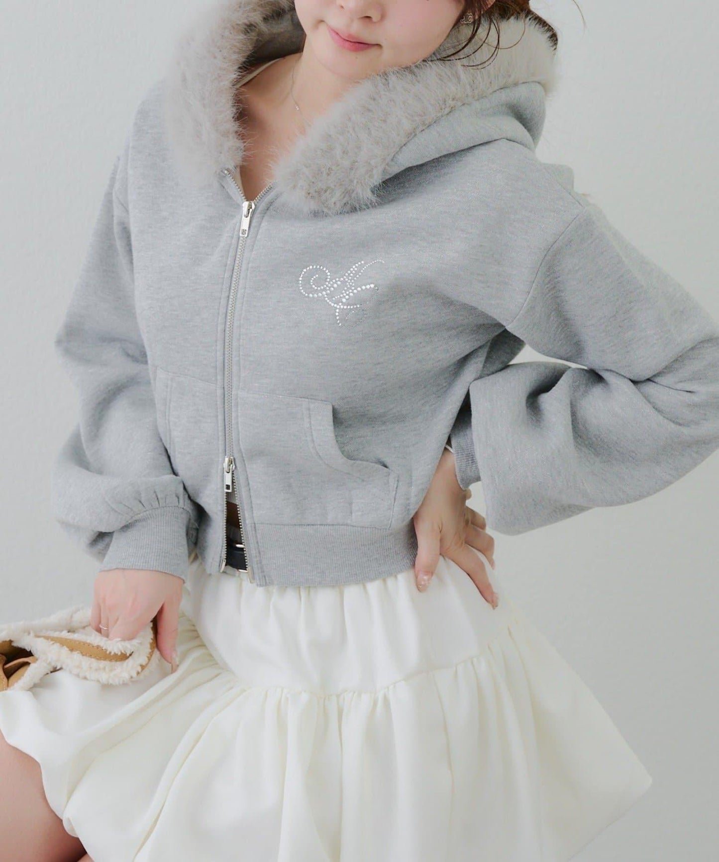 【SETUP對應單品】亮片Logo加絨毛絨連帽衛衣