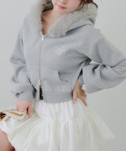 【SETUP對應單品】亮片Logo加絨毛絨連帽衛衣