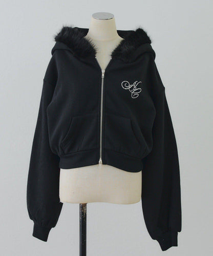 【SETUP對應單品】亮片Logo加絨毛絨連帽衛衣