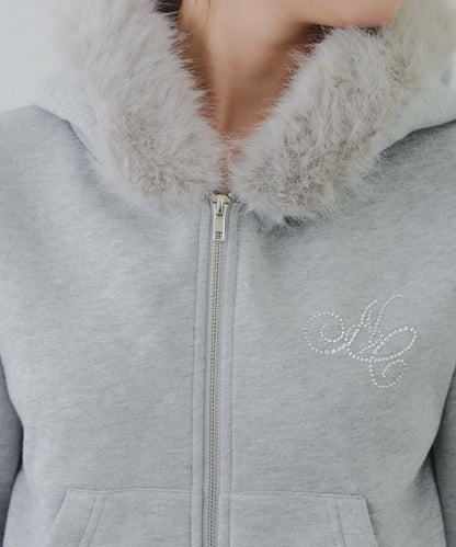 【SETUP對應單品】亮片Logo加絨毛絨連帽衛衣