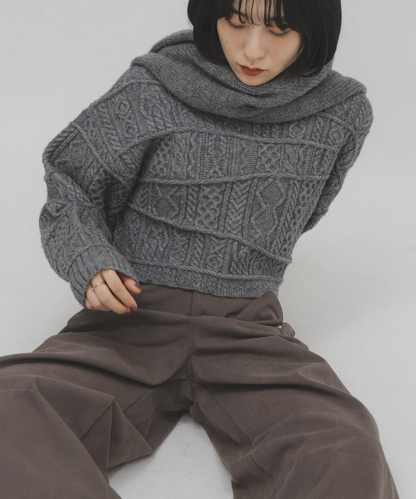 MIX拼色短款針織衫