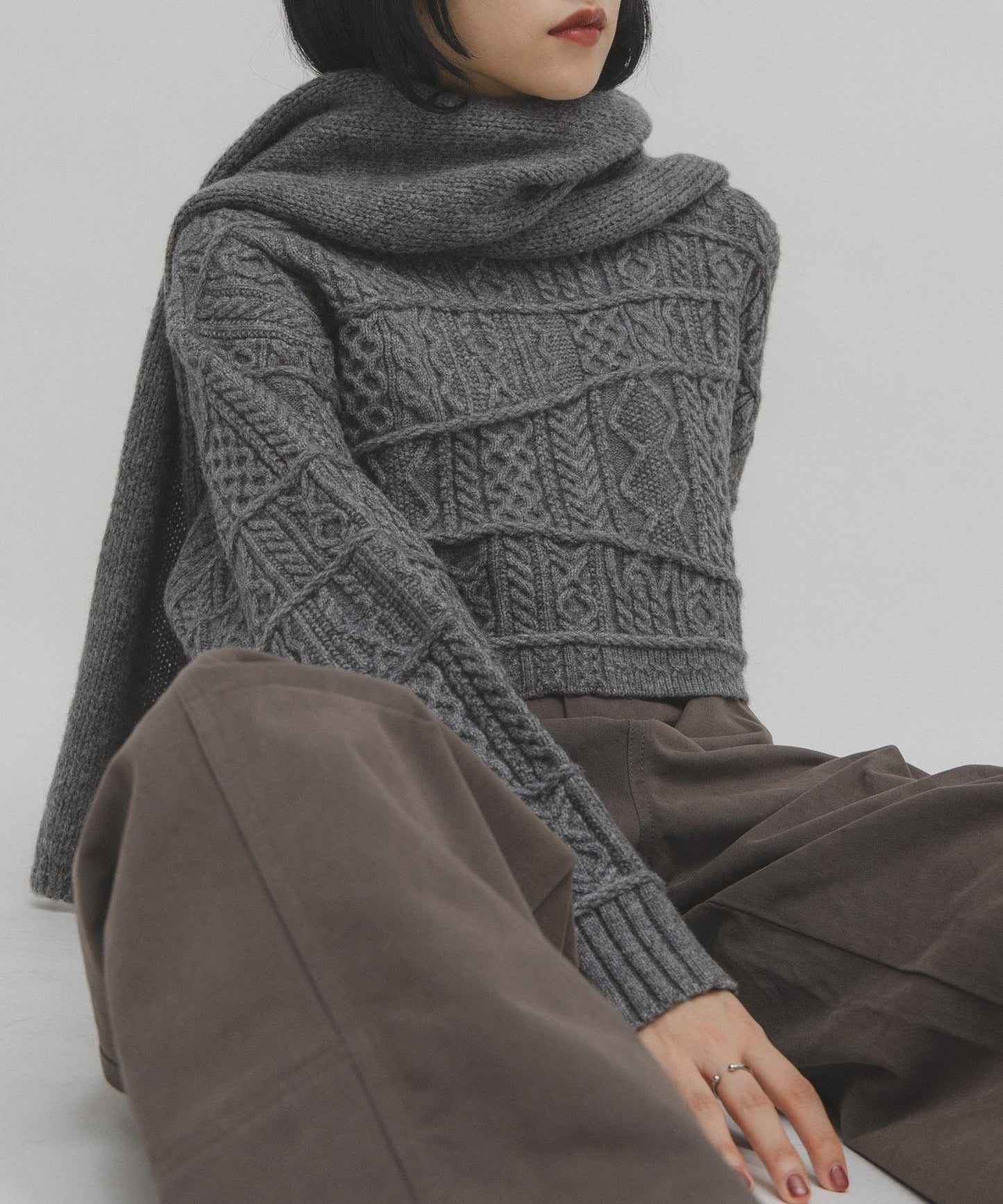 MIX拼色短款針織衫