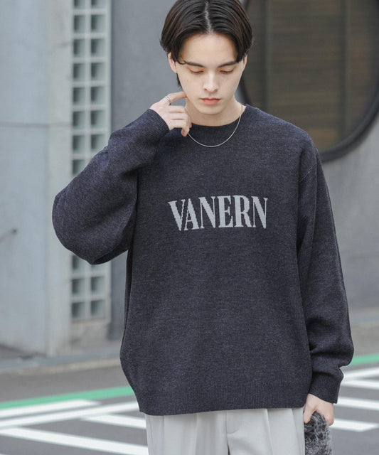 標誌圖案圓領針織衫