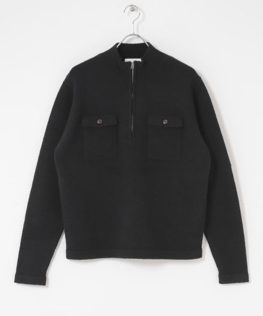 可水洗雙口袋半拉鍊針織衫