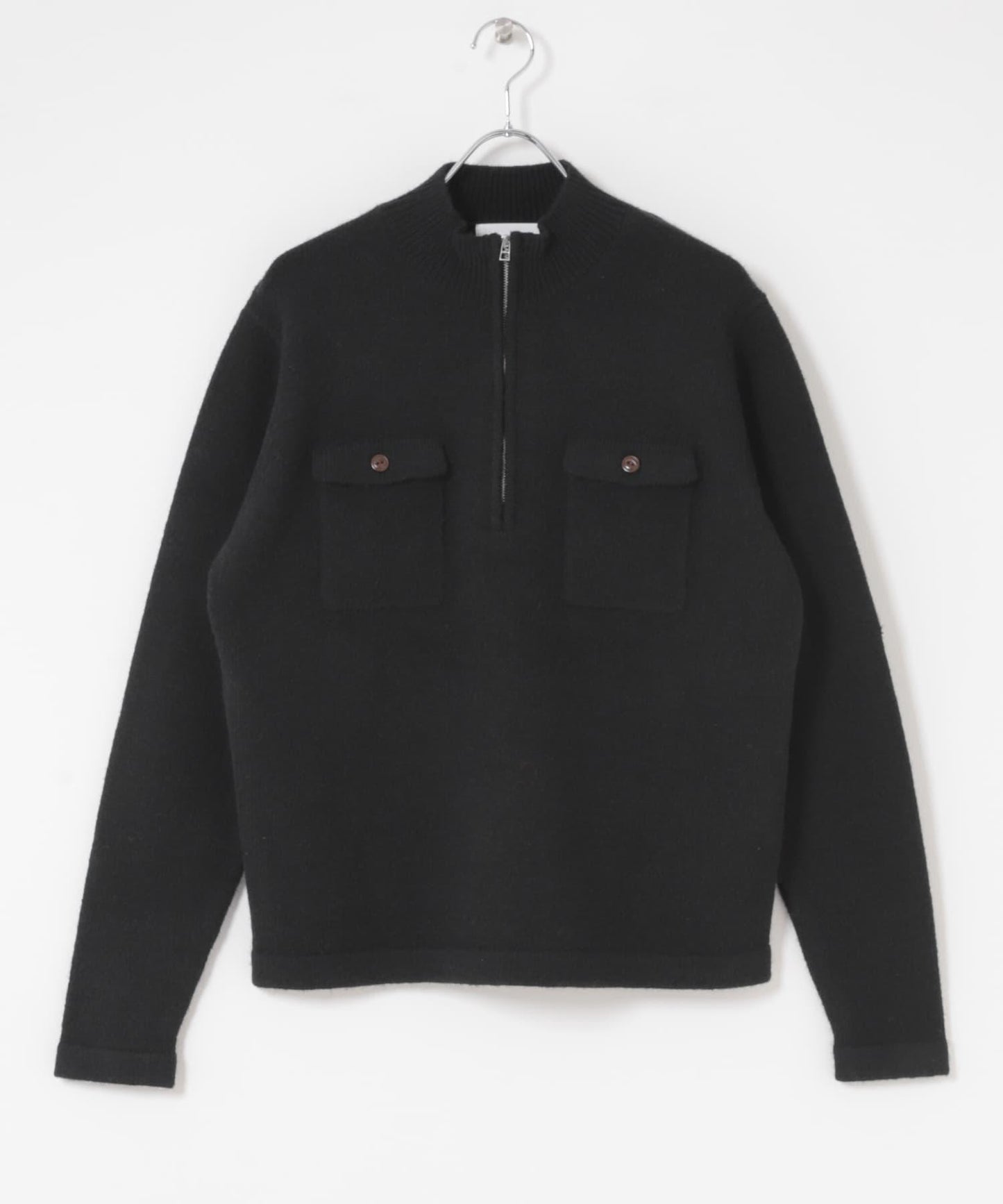 可水洗雙口袋半拉鍊針織衫