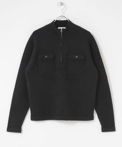 可水洗雙口袋半拉鍊針織衫