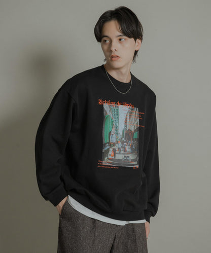 城市風格印花圓領衛衣