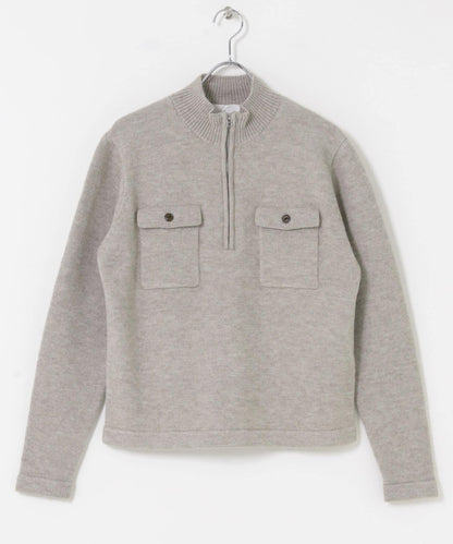 可水洗雙口袋半拉鍊針織衫