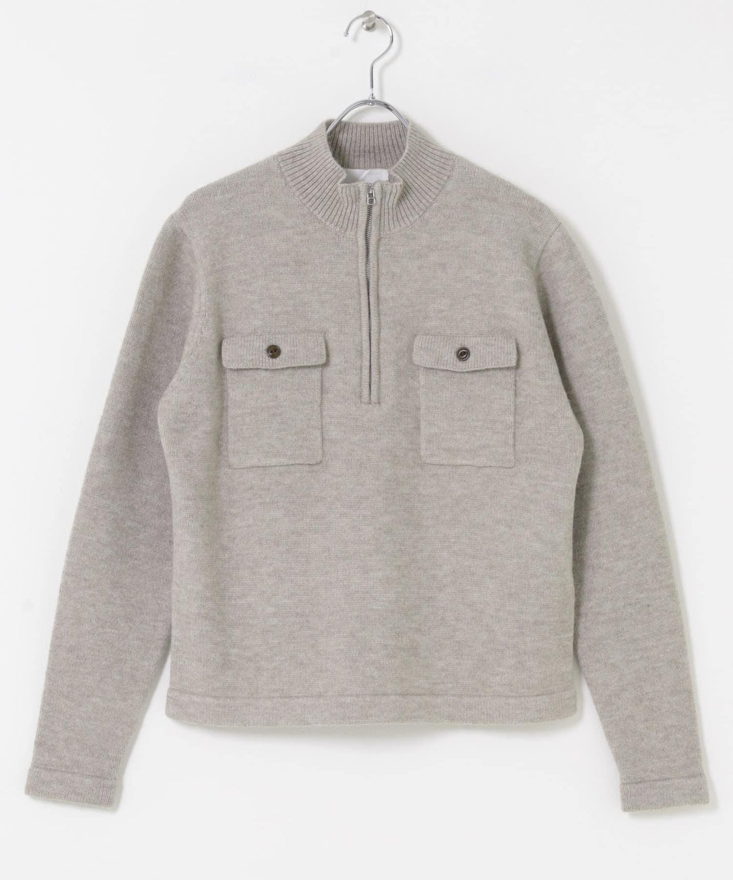 可水洗雙口袋半拉鍊針織衫