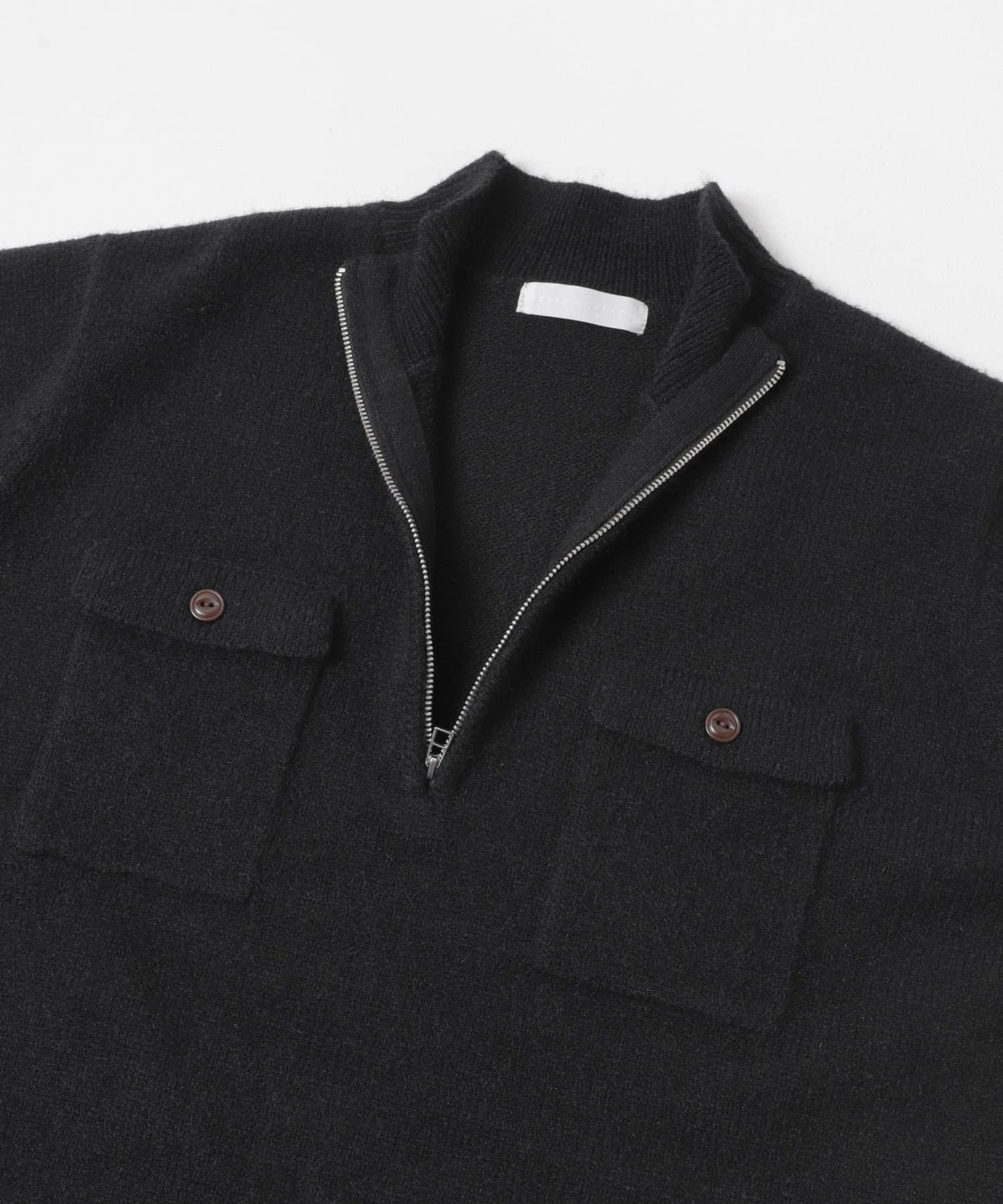 可水洗雙口袋半拉鍊針織衫