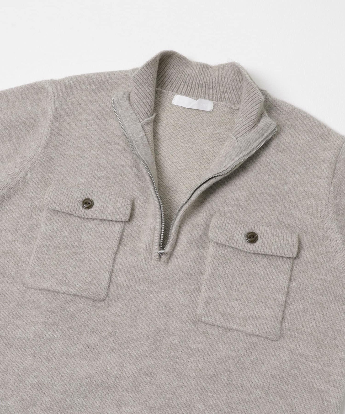 可水洗雙口袋半拉鍊針織衫