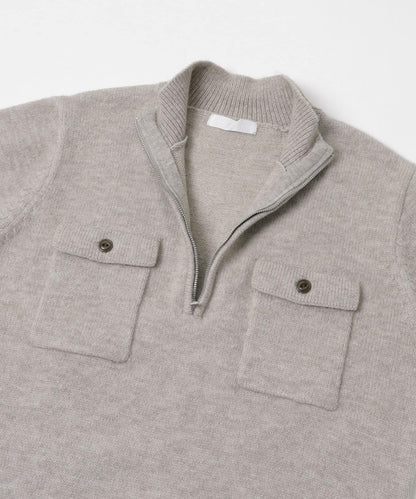 可水洗雙口袋半拉鍊針織衫