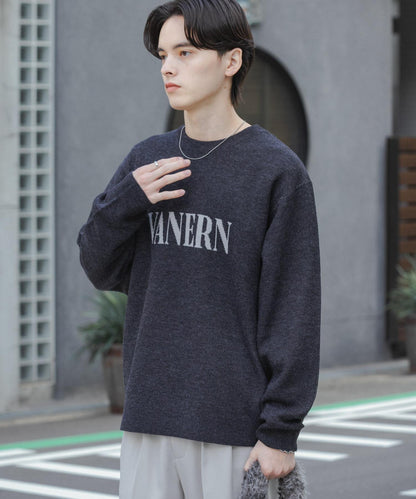 標誌圖案圓領針織衫