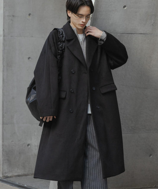 羊毛混紡雙排扣長款大衣