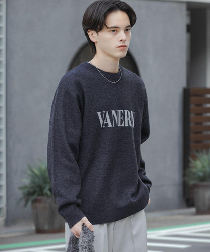 標誌圖案圓領針織衫