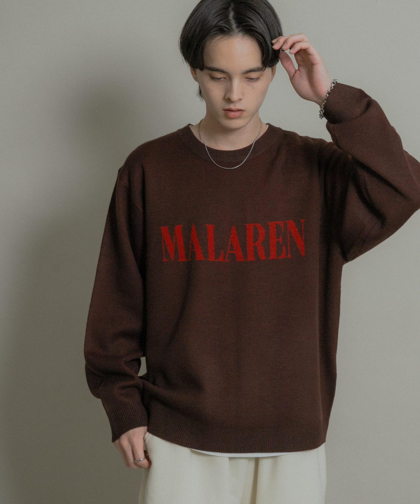 標誌圖案圓領針織衫