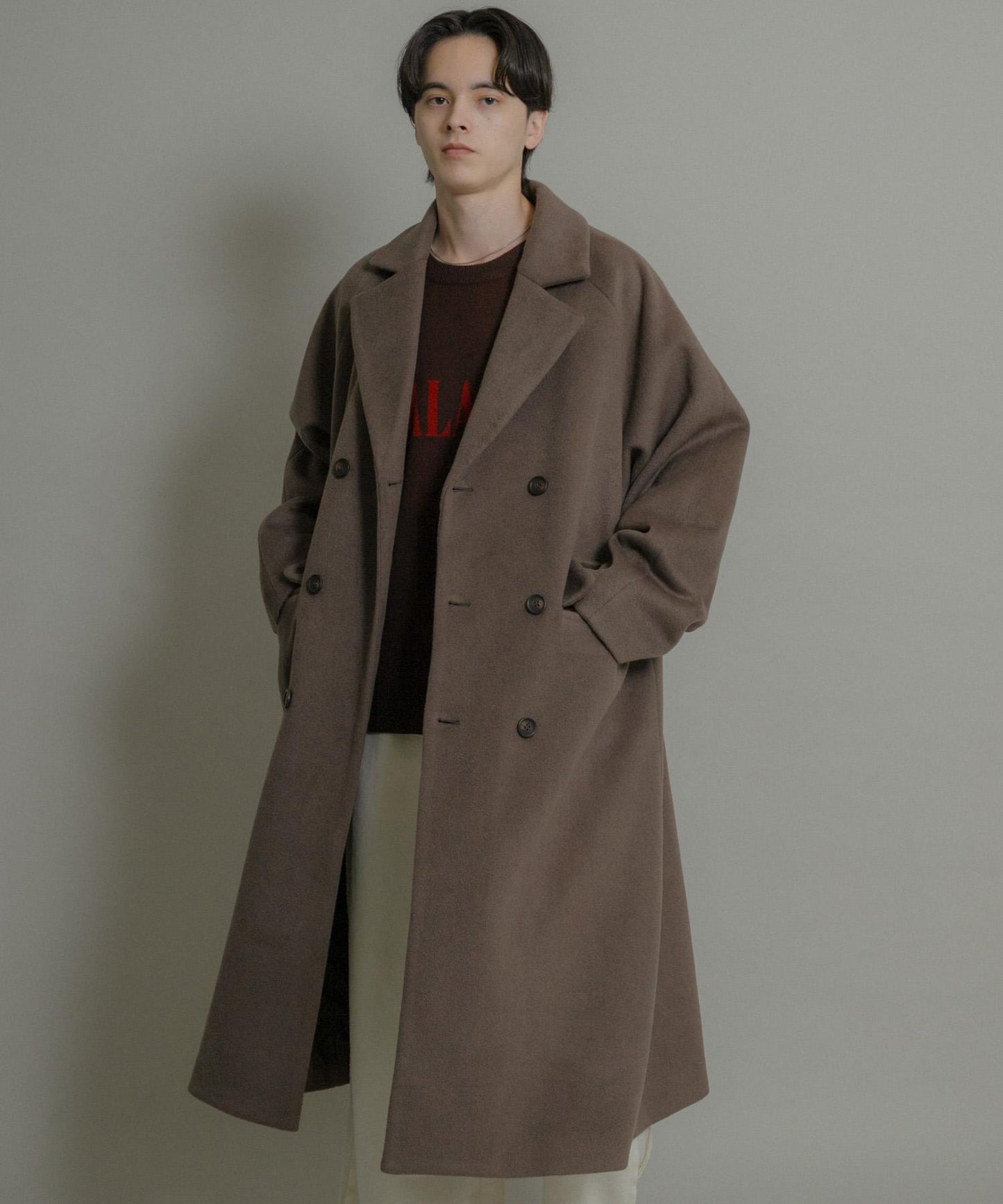 羊毛混紡雙排扣長款大衣