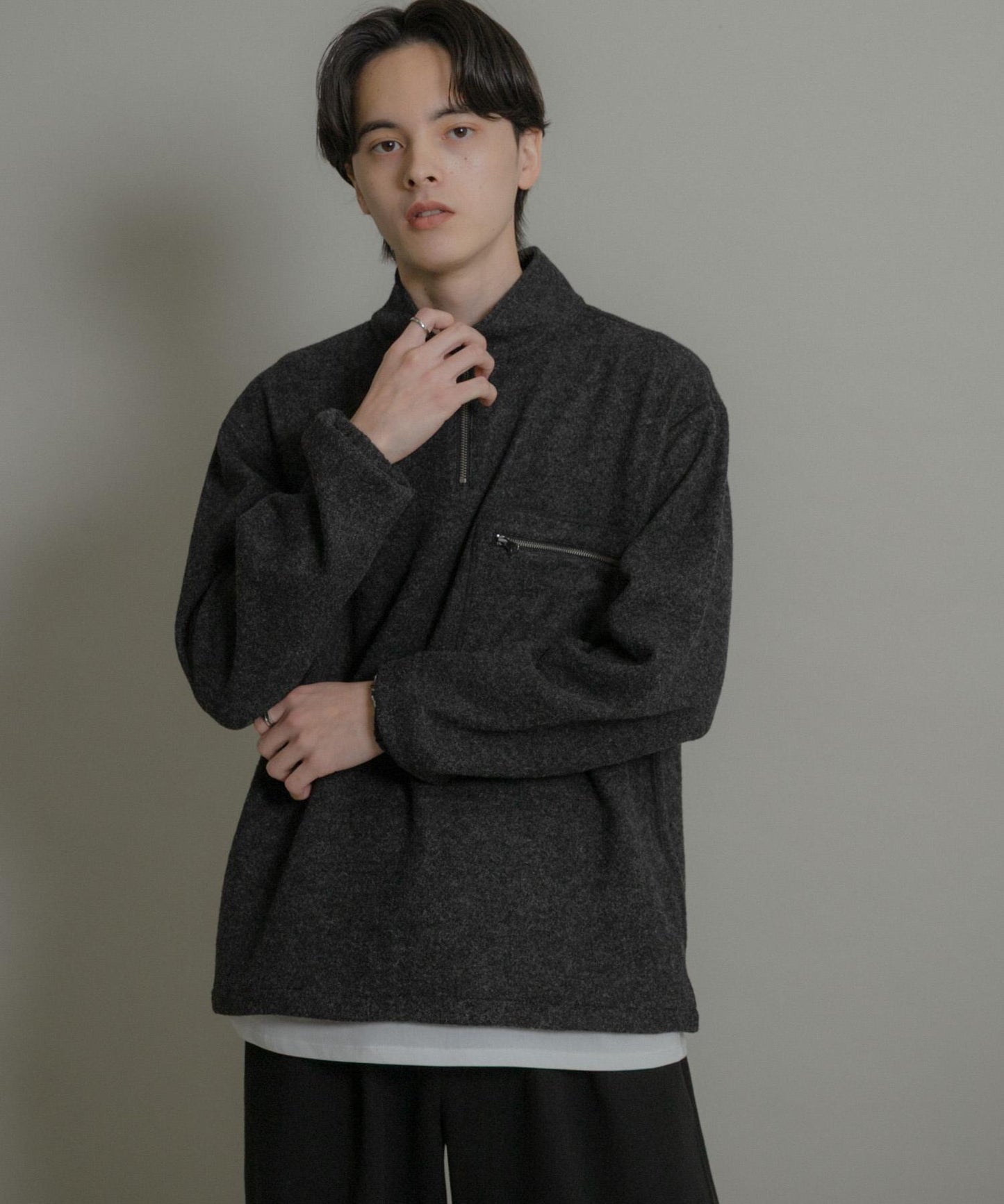 羊毛針織半拉鍊上衣