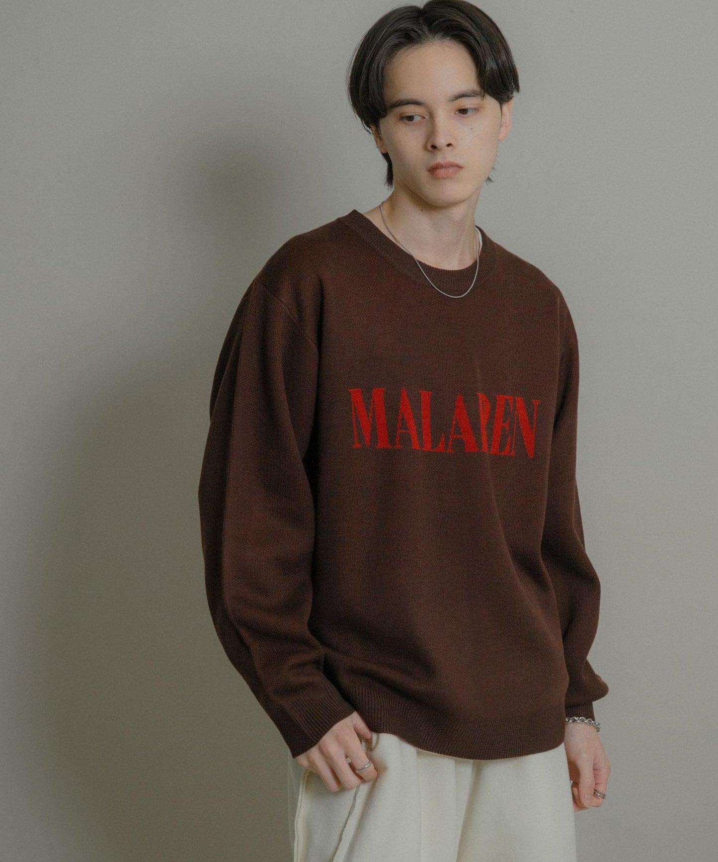 標誌圖案圓領針織衫