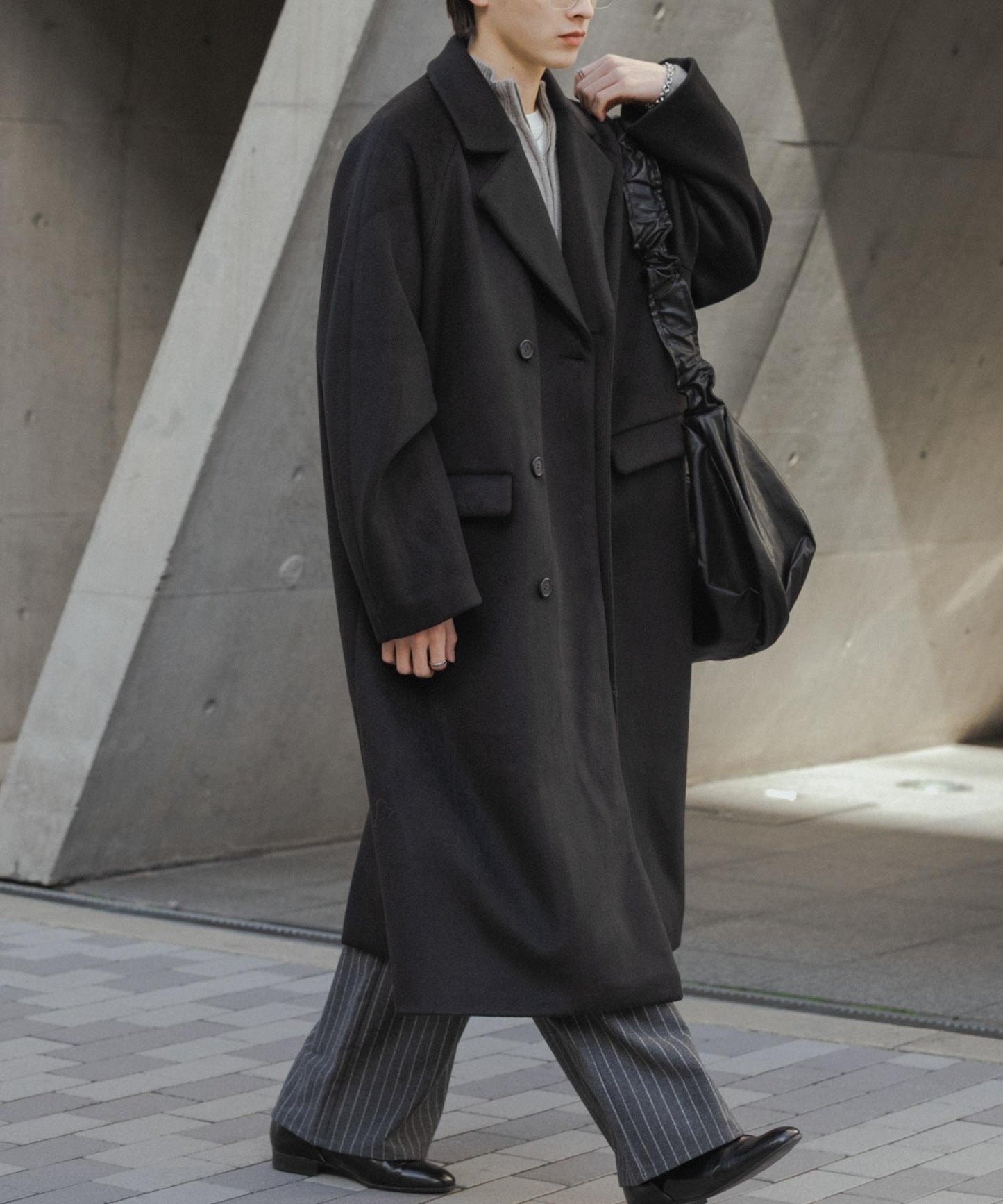 羊毛混紡雙排扣長款大衣