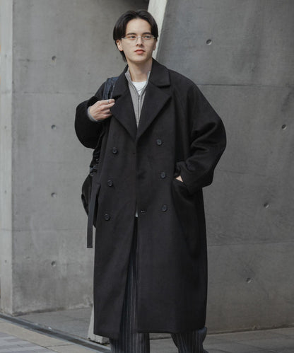 羊毛混紡雙排扣長款大衣
