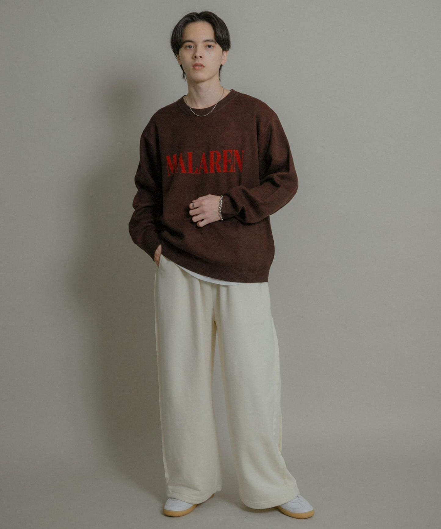 標誌圖案圓領針織衫