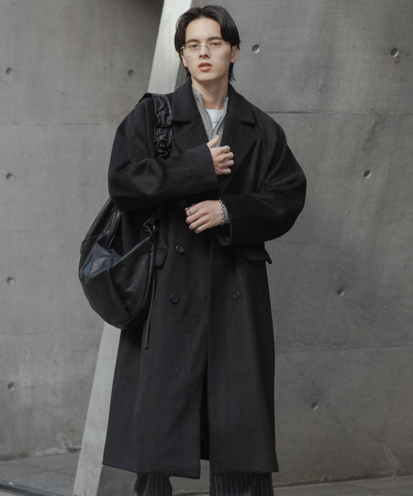 羊毛混紡雙排扣長款大衣