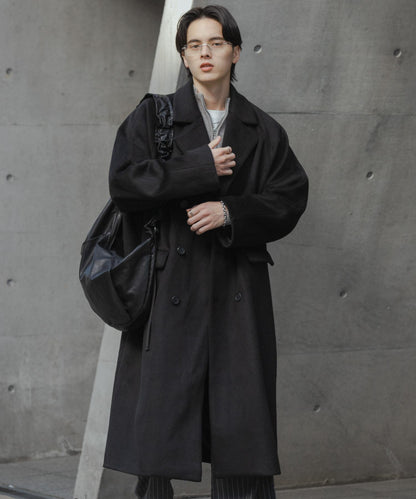 羊毛混紡雙排扣長款大衣