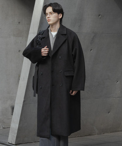 羊毛混紡雙排扣長款大衣