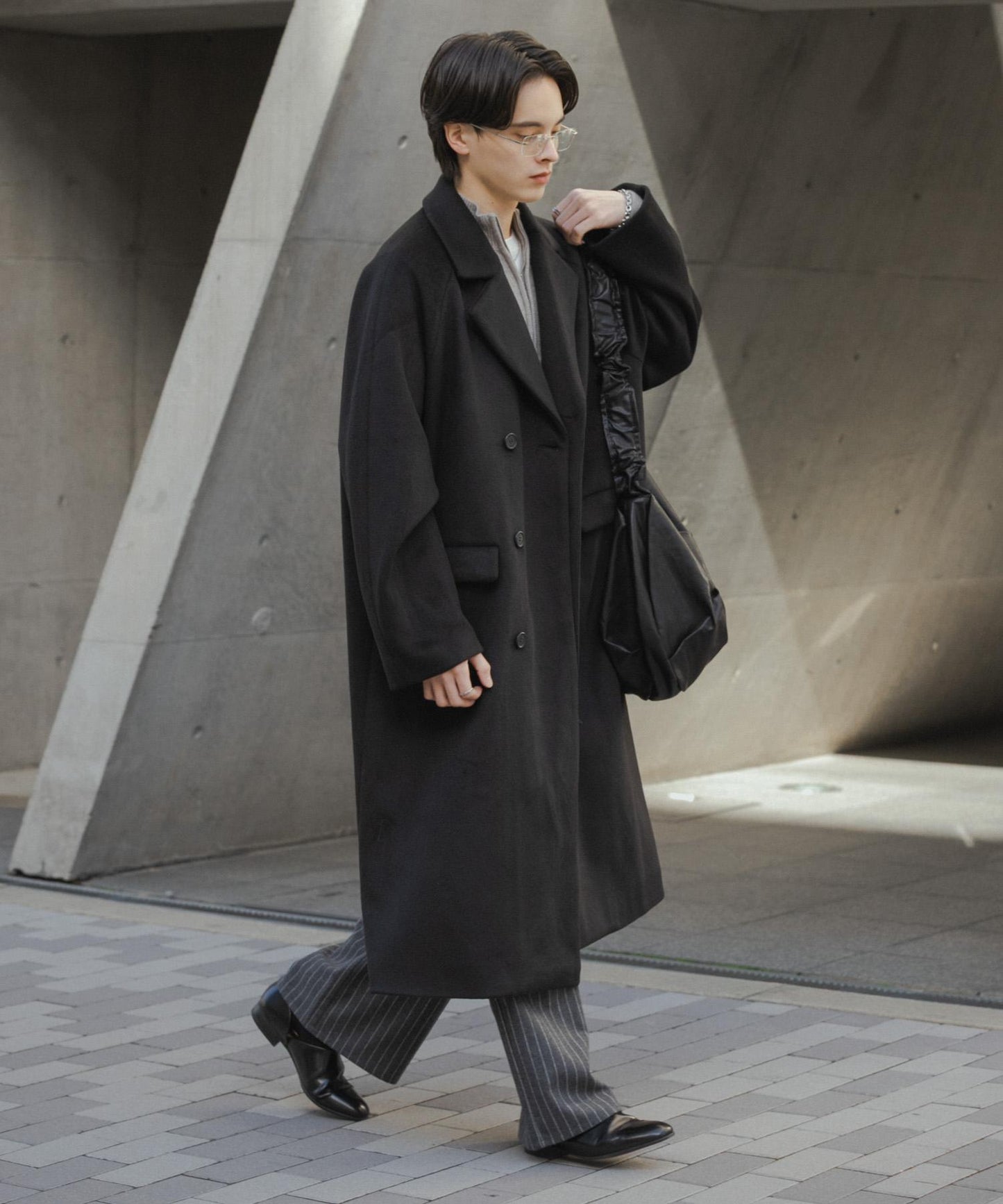 羊毛混紡雙排扣長款大衣