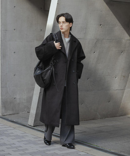 羊毛混紡雙排扣長款大衣