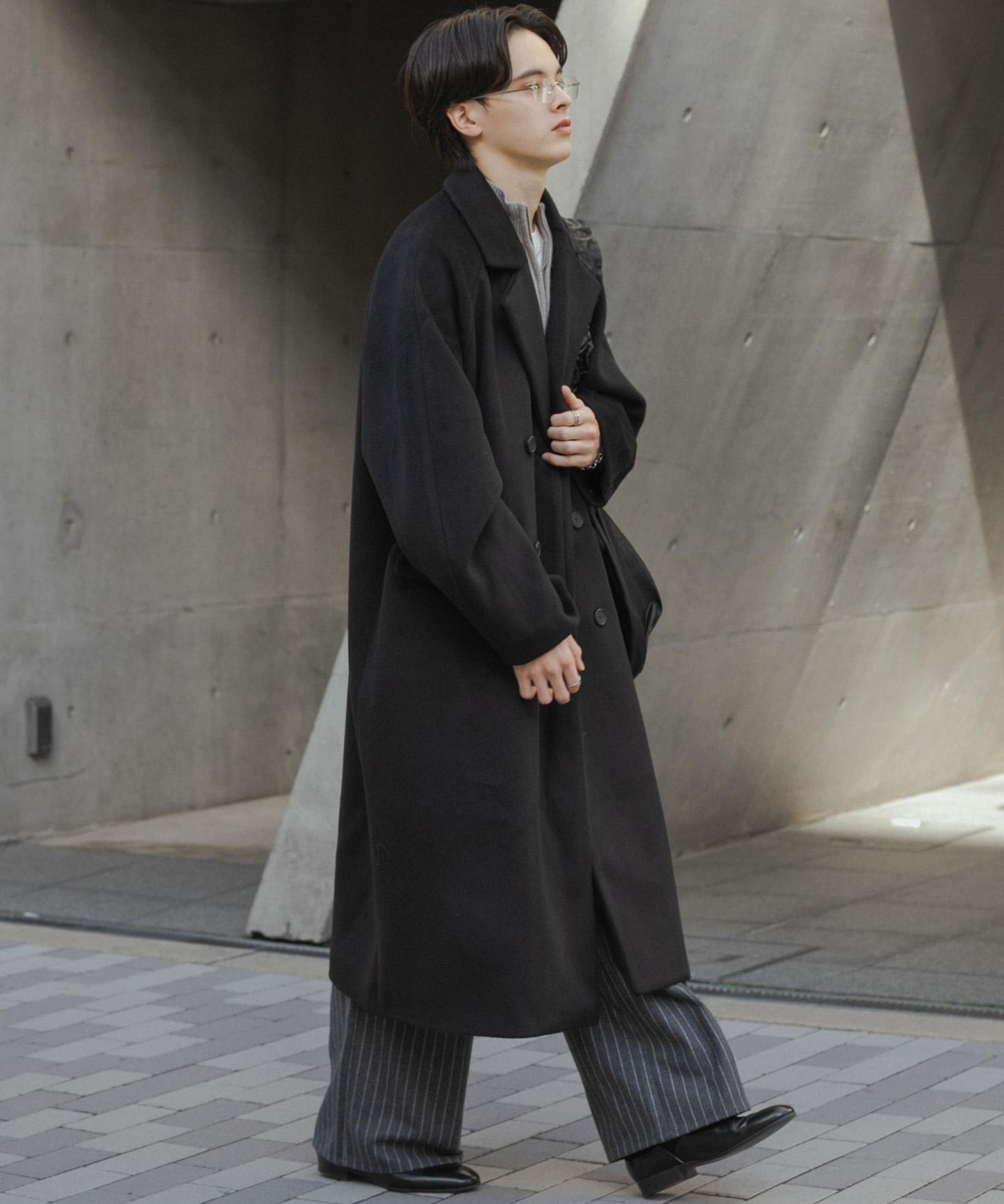 羊毛混紡雙排扣長款大衣