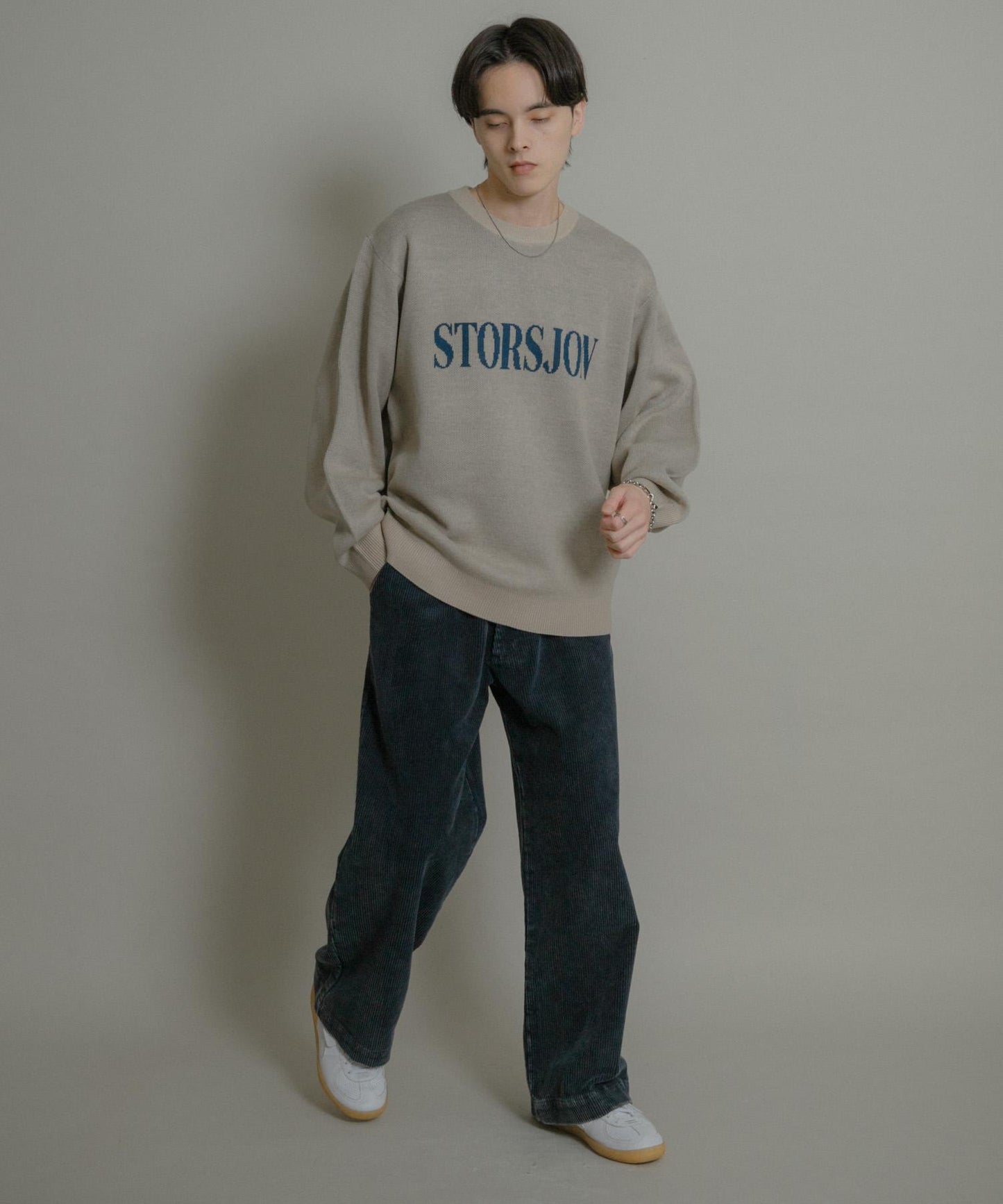 標誌圖案圓領針織衫