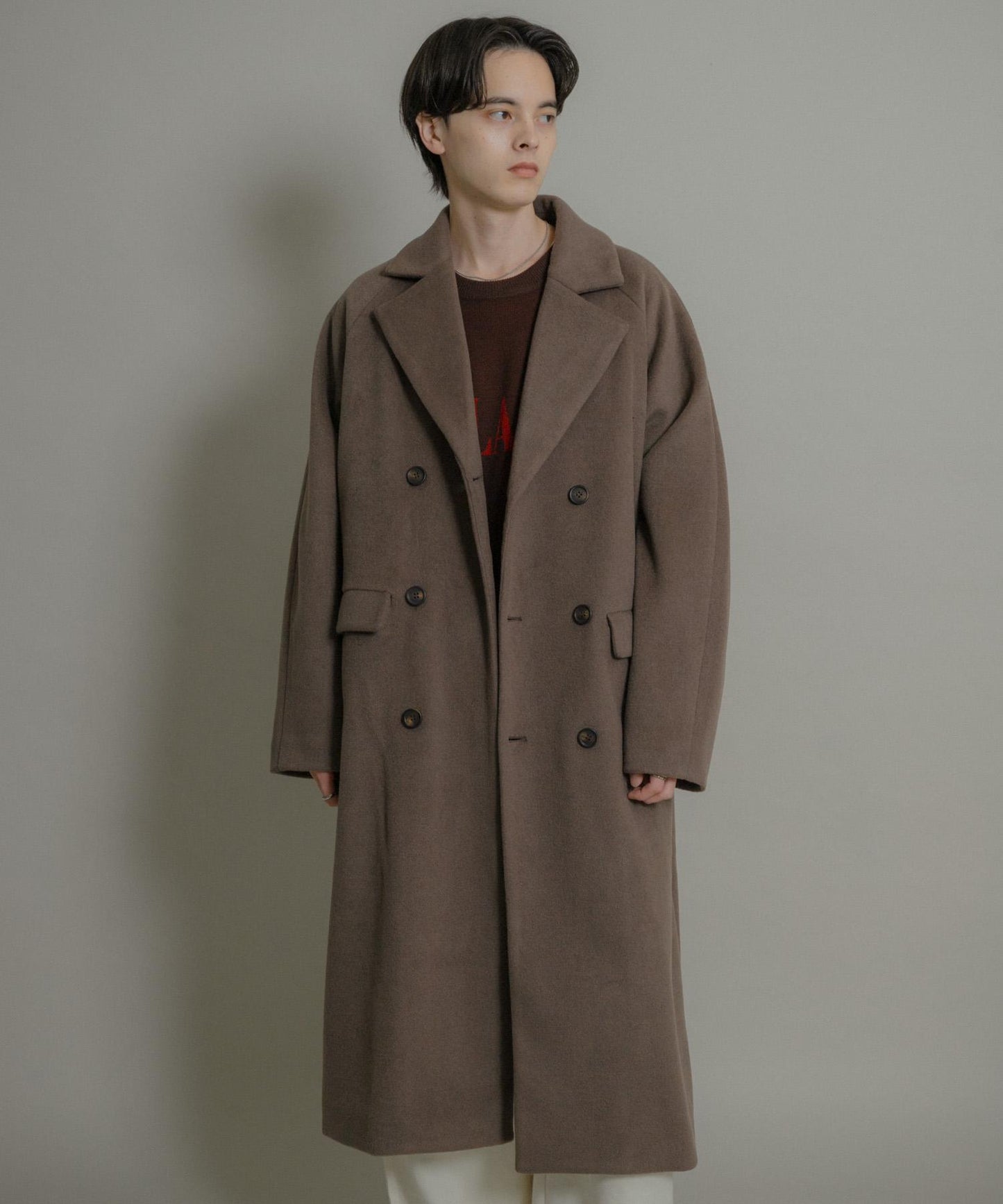 羊毛混紡雙排扣長款大衣