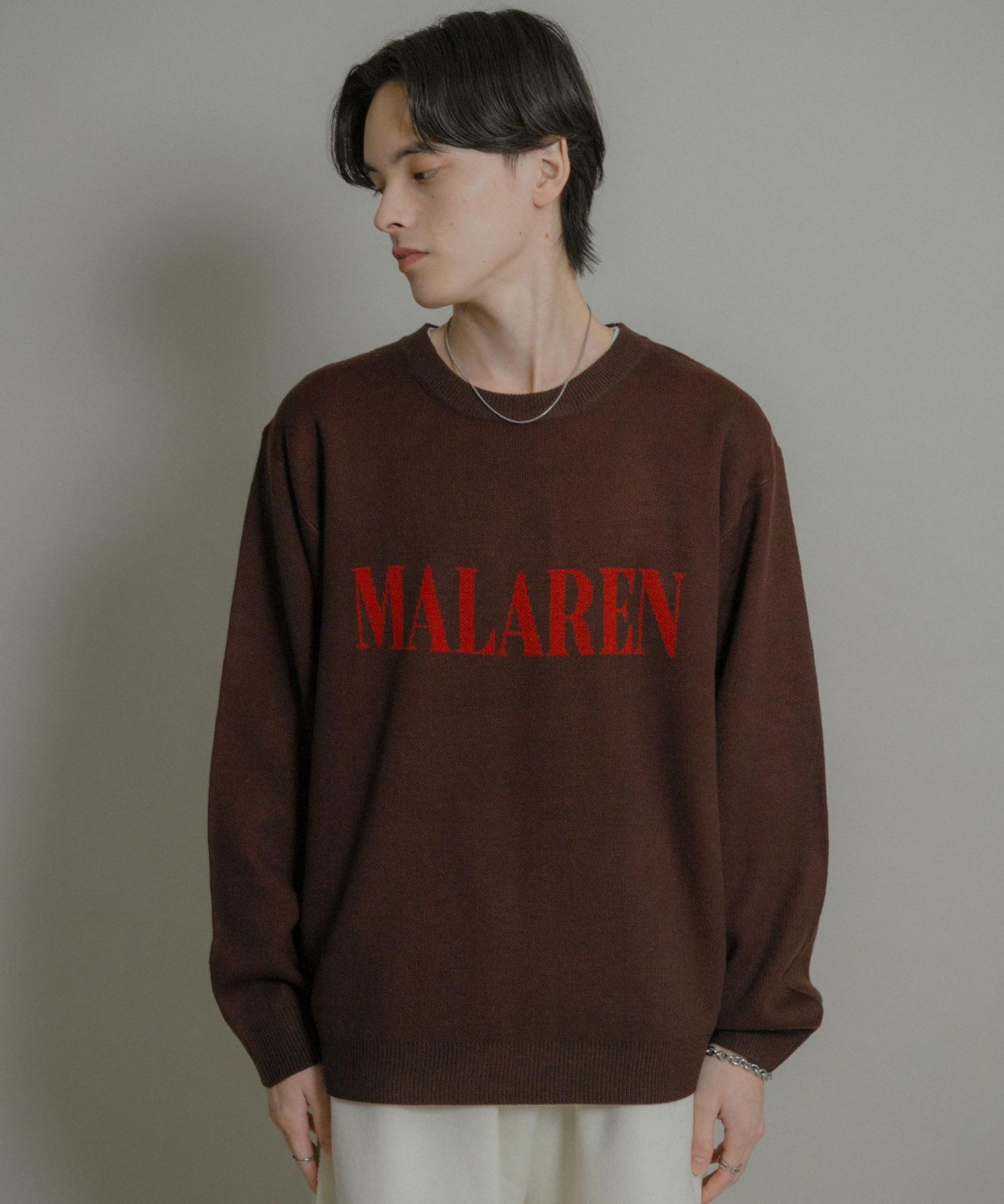 標誌圖案圓領針織衫