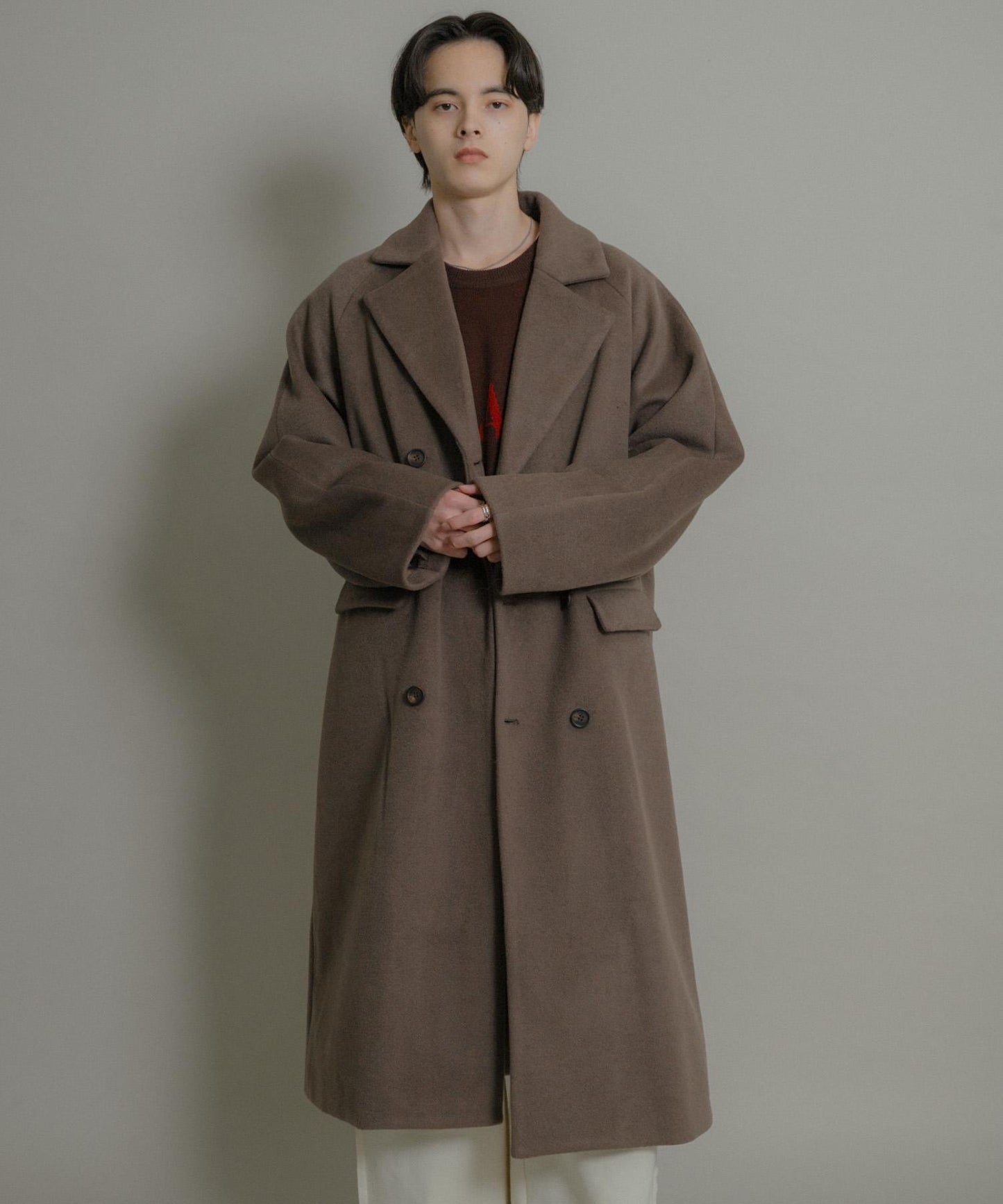 羊毛混紡雙排扣長款大衣