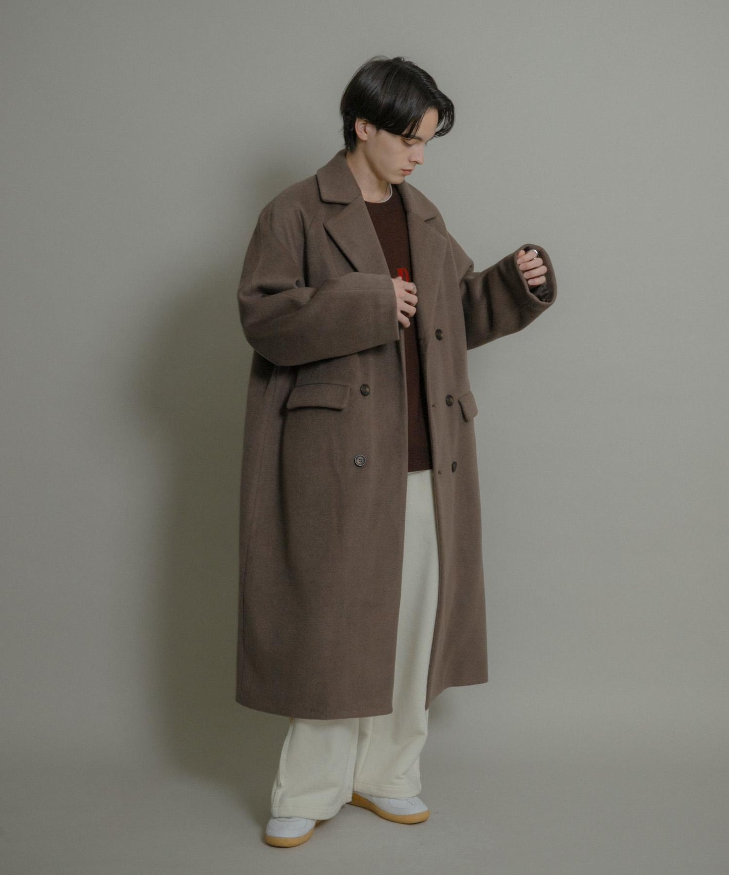 羊毛混紡雙排扣長款大衣