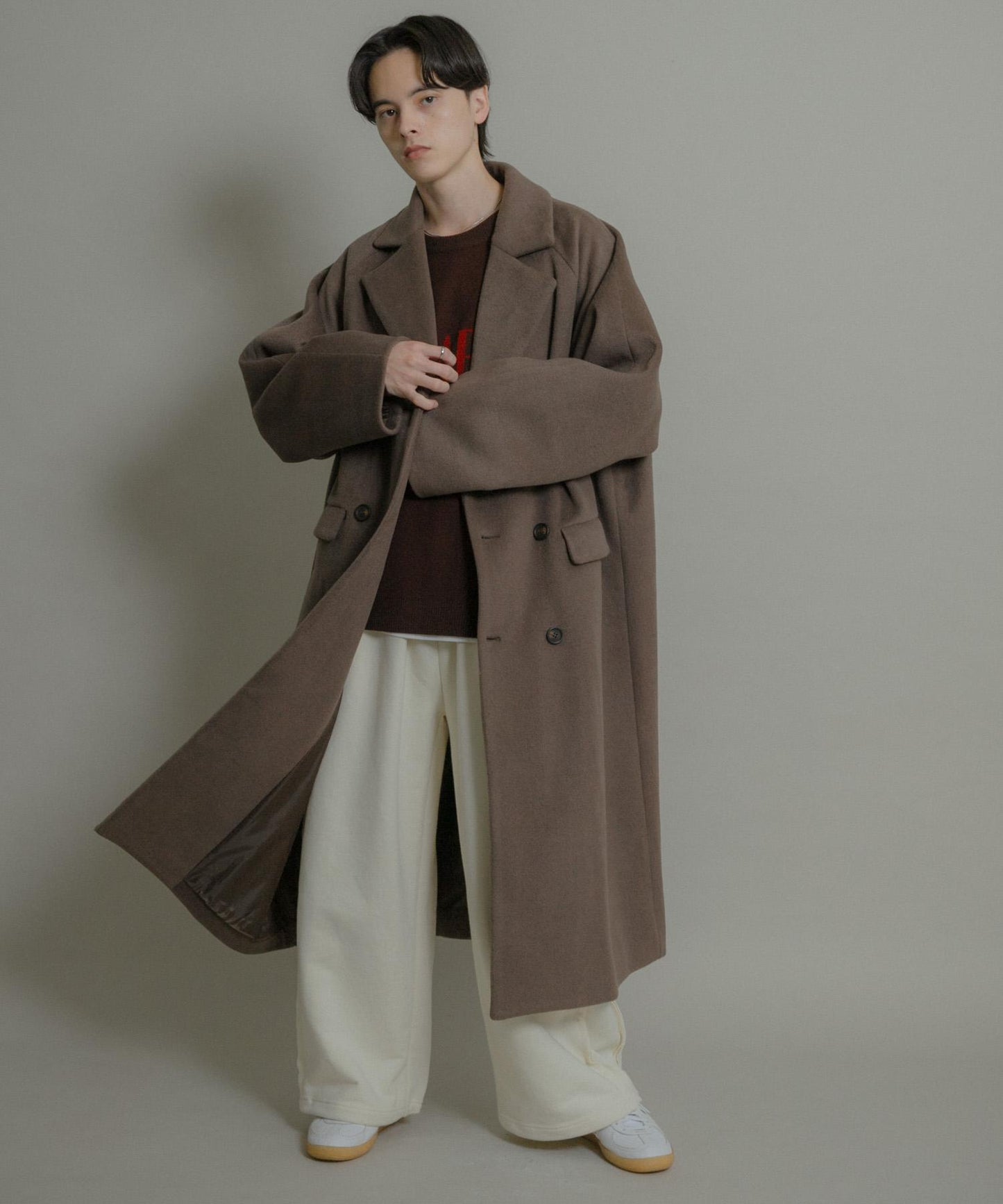 羊毛混紡雙排扣長款大衣