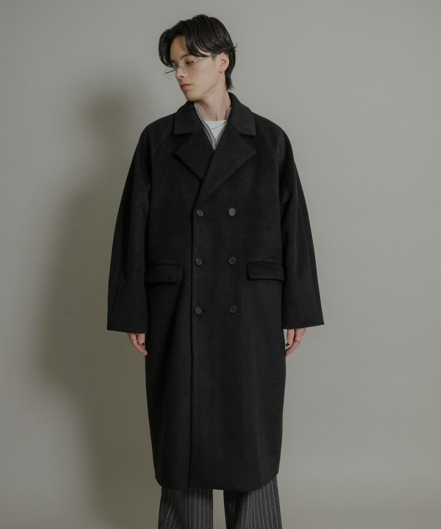 羊毛混紡雙排扣長款大衣