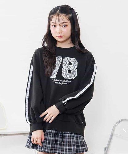 蕾絲編號裝飾寬鬆衛衣