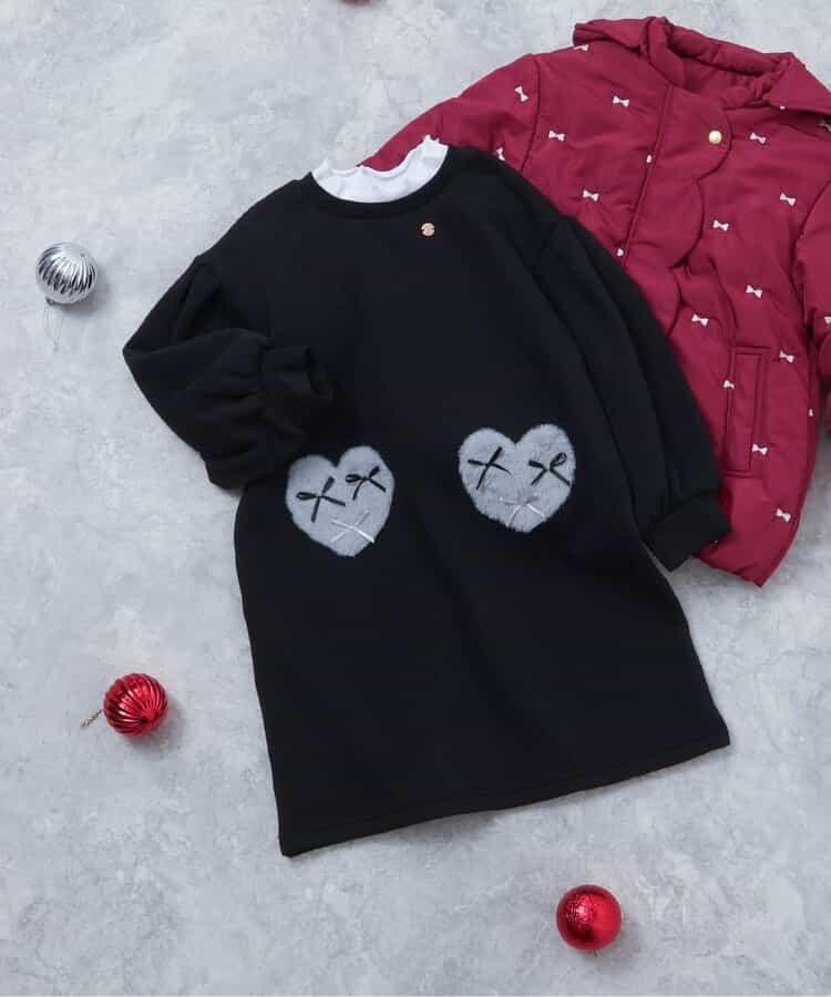 內加絨心形口袋連衣裙