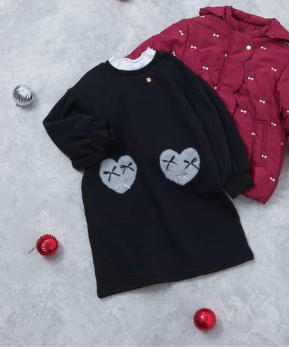 內加絨心形口袋連衣裙