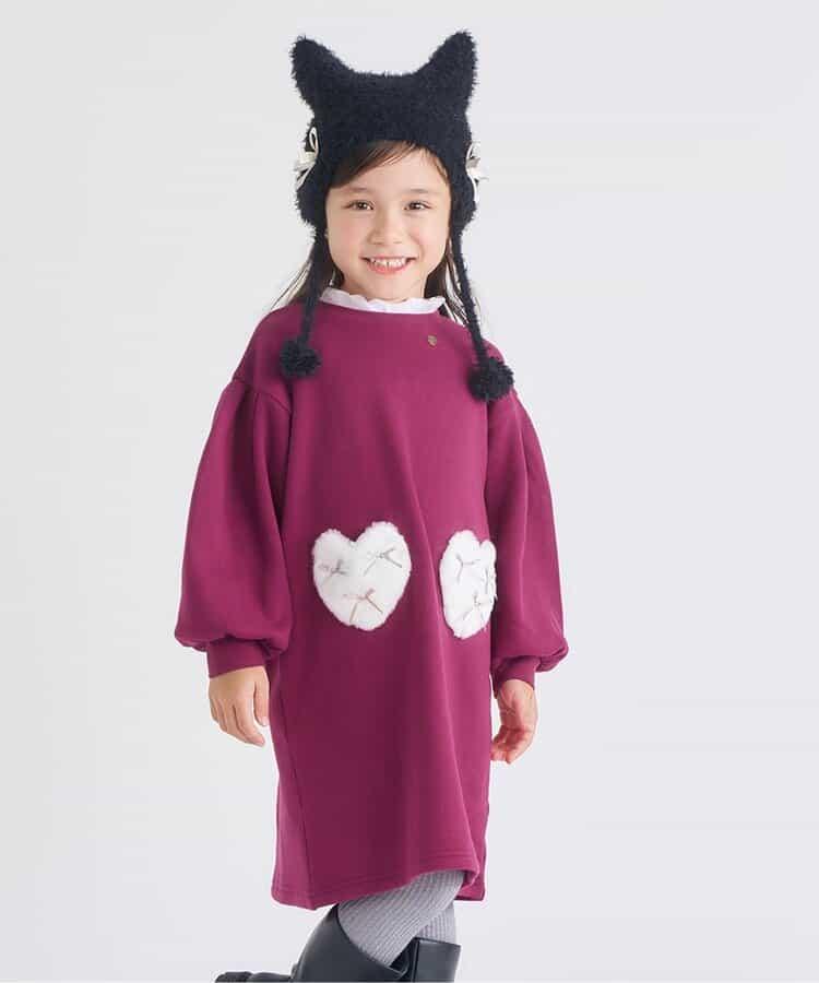 內加絨心形口袋連衣裙