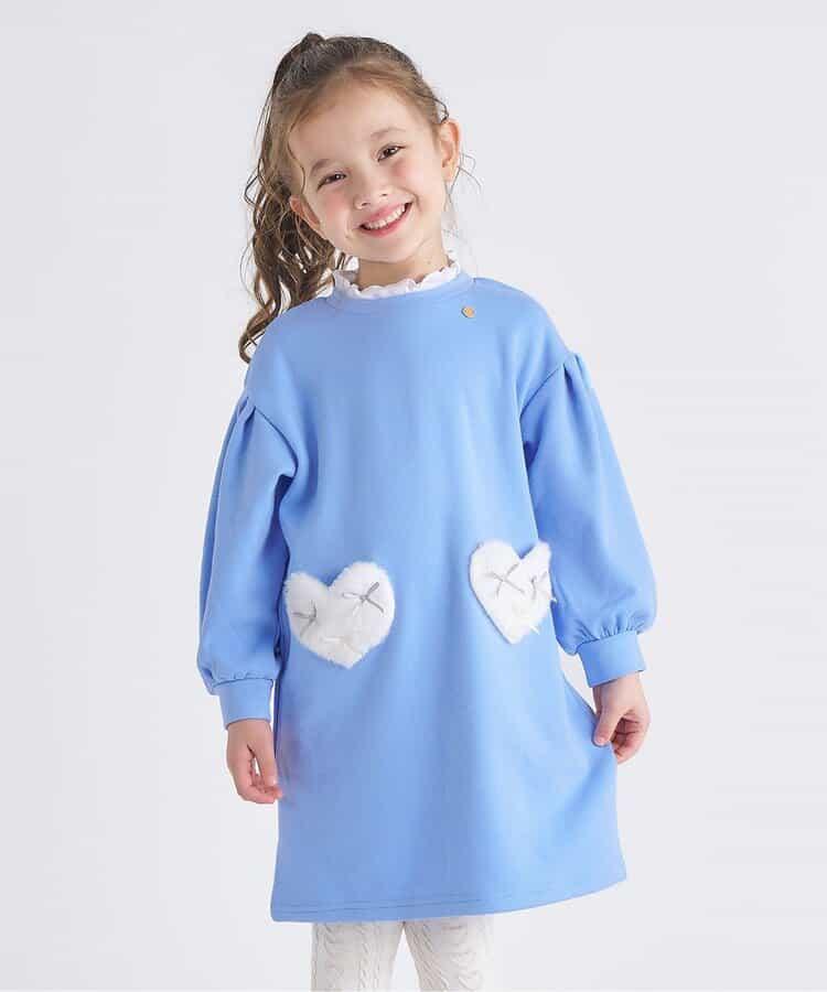 內加絨心形口袋連衣裙